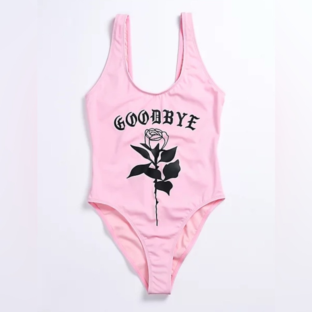 BSR By Samii Ryan Goodbye Rose Pink One Piece Swimsuit High Cut Drop Back  L